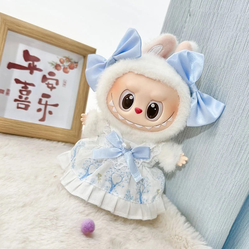 Cute Blue Bow Doll Dress – Lace Mini Doll Outfit with Ruffle Skirt