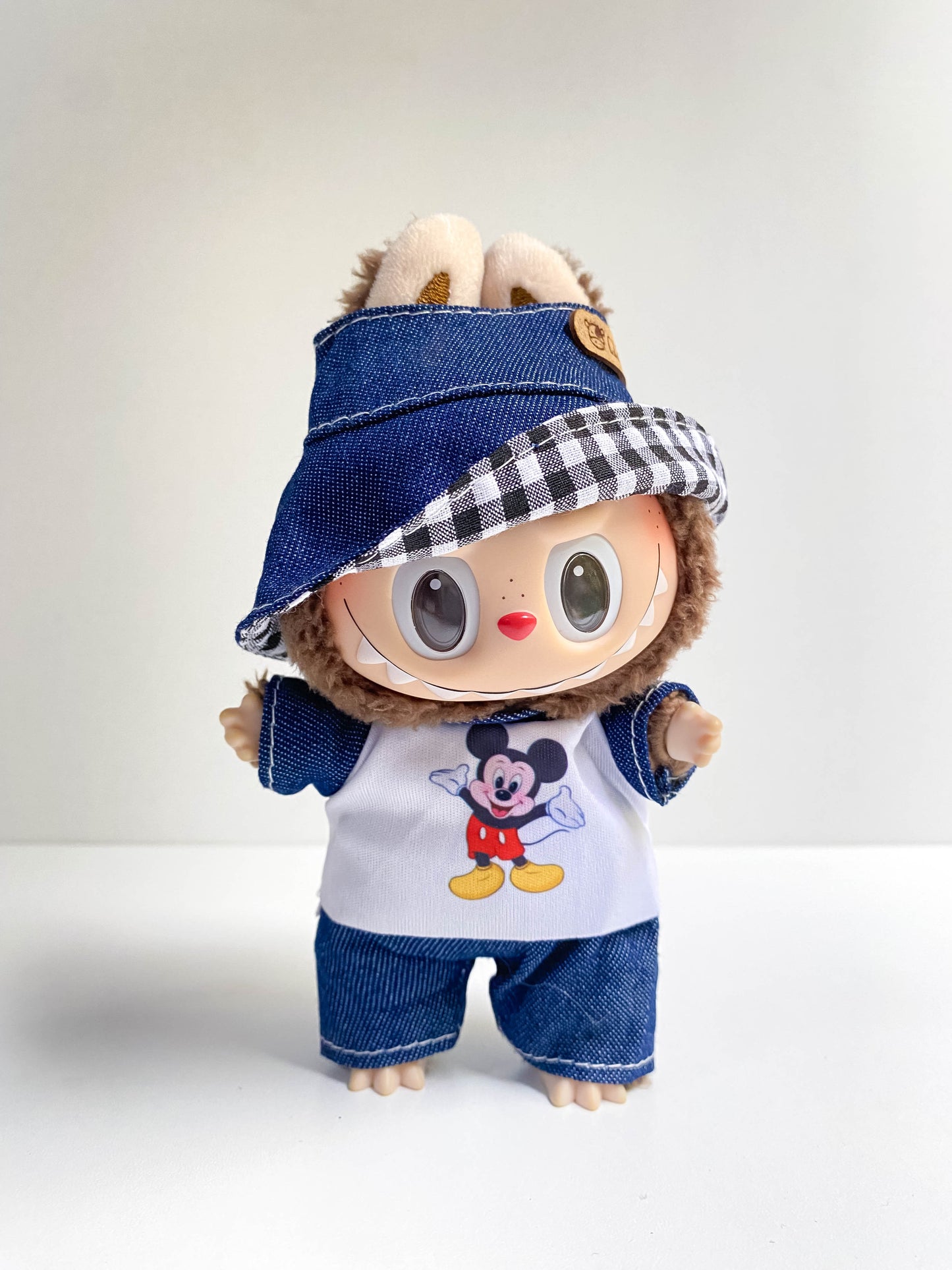 Blue Denim Style Doll Outfit Set with Bucket Hat | Mini Doll Clothing