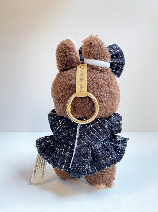 Black Textured Doll Dress with Bow Headband and Decorative Ribbon