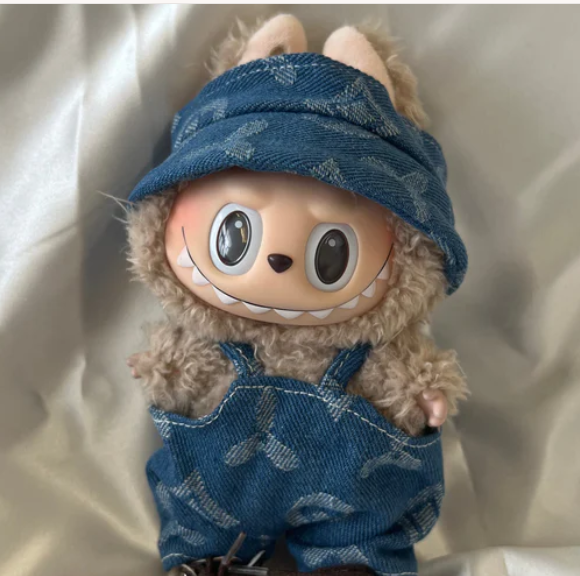 Blue Corduroy Doll Outfit Set with Overalls and Matching Hat | Mini Doll Clothing