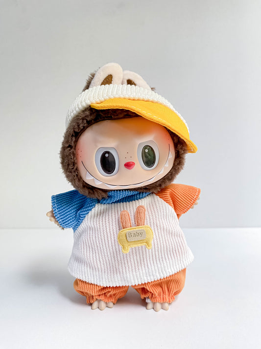 Cute Casual Doll Outfit with Knit Top & Cap – Mini Doll Clothing Set