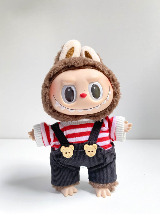 Cute Striped Doll Outfit with Overalls – Mini Doll Clothing Set