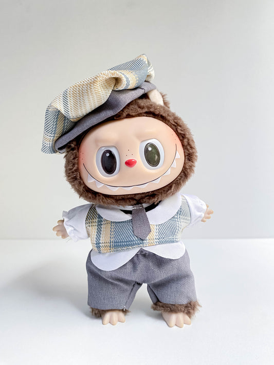 Classic Plaid Doll Outfit with Vest & Beret – Mini Doll Clothing Set