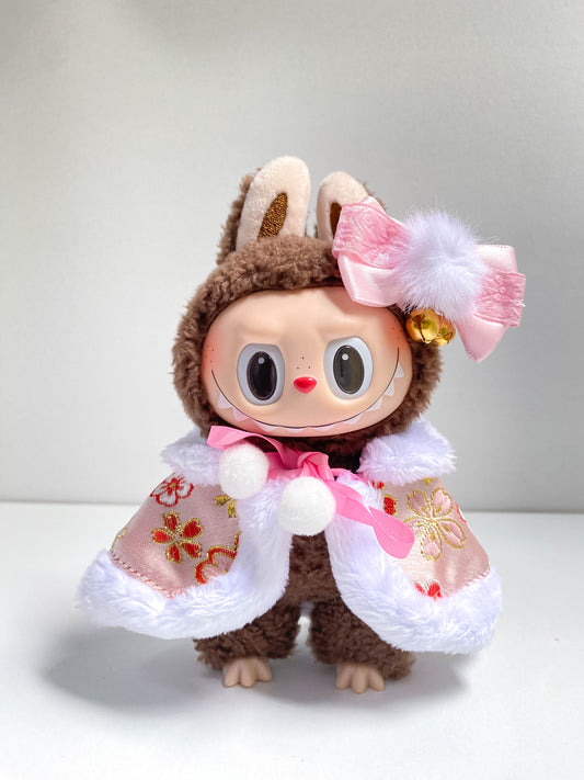 Cute Pink Doll Cape Outfit with Bow & Faux Fur Trim – Mini Doll Clothing