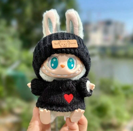 Cute Black Bunny Doll Outfit with Knit Hoodie – Mini Doll Clothing Set