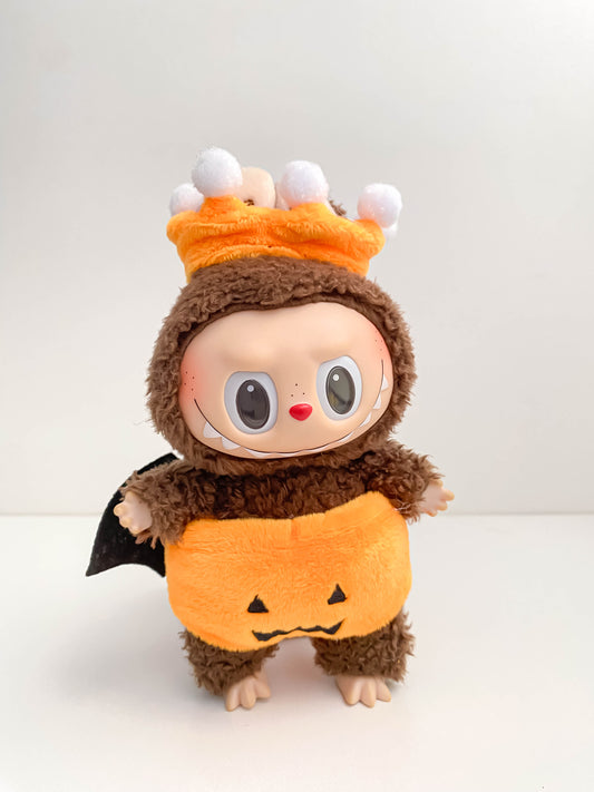 Cute Pumpkin Doll Outfit with Crown Hat & Cape – Plush Mini Doll Clothing