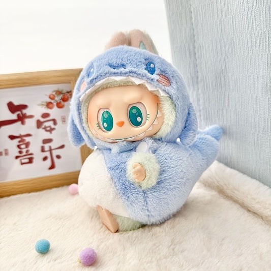 Fluffy Blue Animal Doll Outfit with Hood – Plush Mini Doll Clothing Set