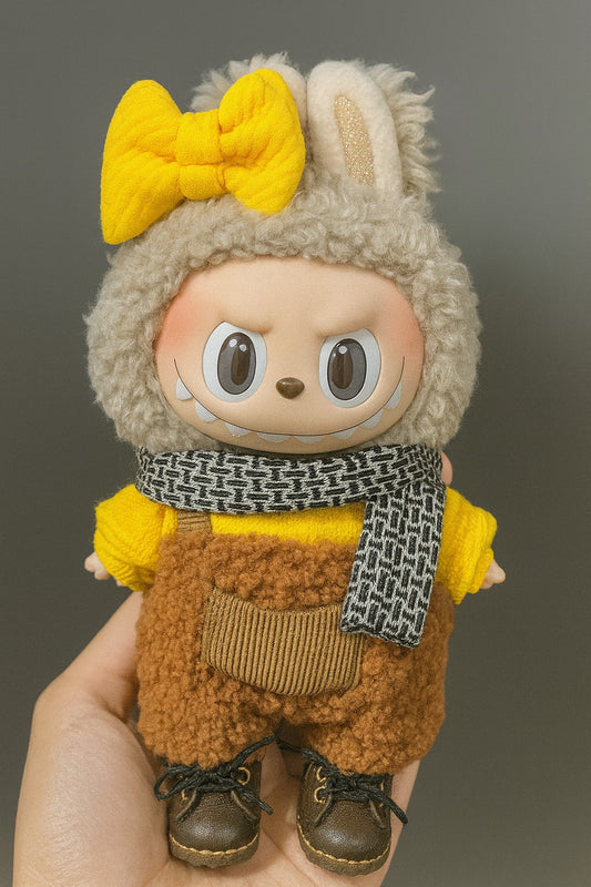 Yellow Knit Doll Outfit – Mini Doll Clothing Set with Scarf