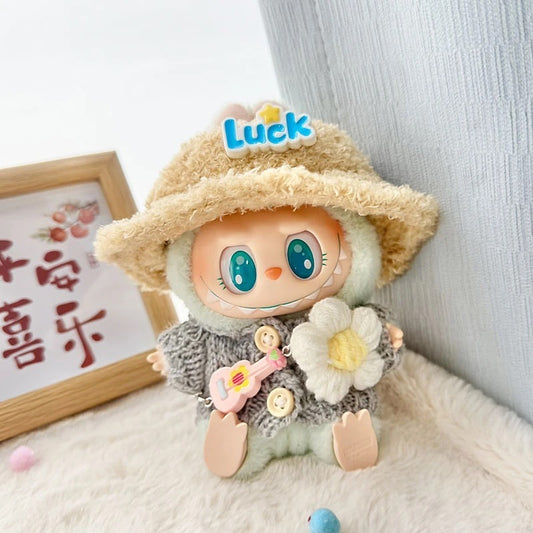 Cozy Knit Doll Outfit with Fuzzy Hat – Mini Doll Clothing Set with Flower Accessory