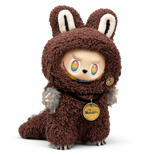 Brown Furry Bunny Monster Doll Outfit with Hood & Charm Set