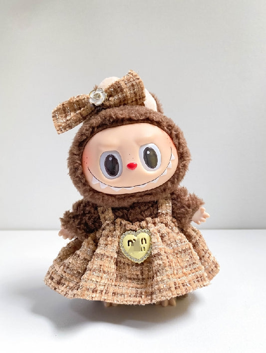 Cute Brown Doll Dress with Bow Headband – Mini Doll Outfit Set