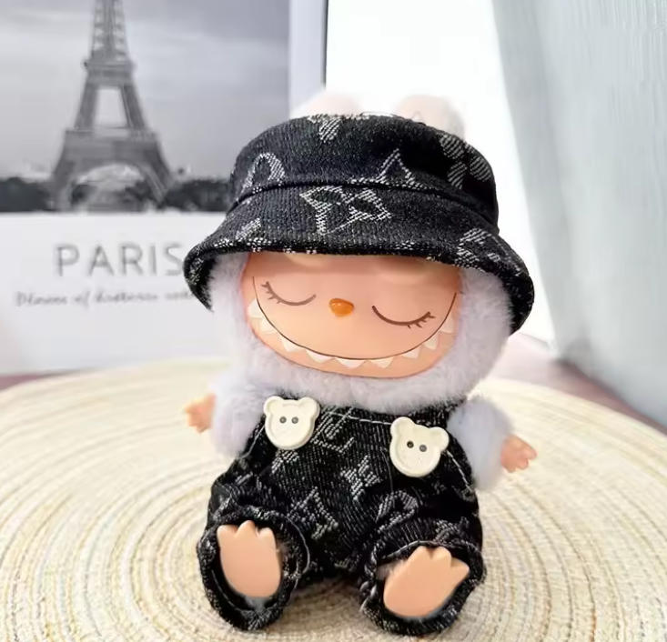 Black Denim Doll Outfit Set with Bucket Hat – Mini Doll Clothing