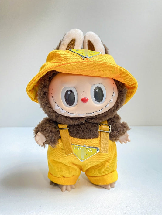 Yellow Overall Doll Outfit Set with Bucket Hat – Mini Doll Clothing