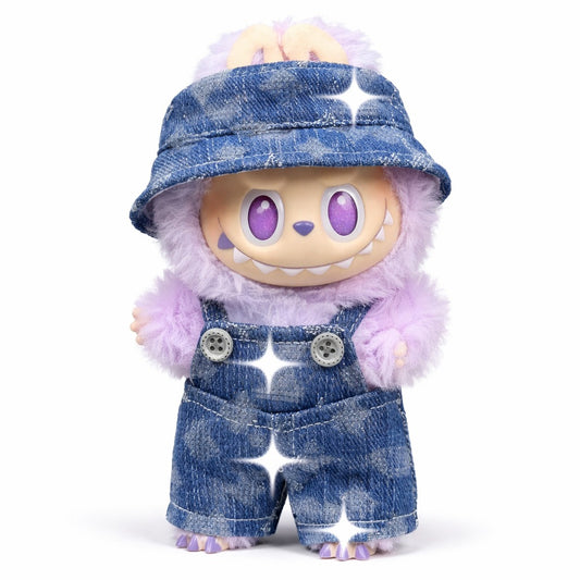 Light Blue Denim Bucket Hat & Overall Doll Outfit Set